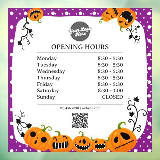 Openingstijden | Zakelijk logo opening Halloween Raamsticker (Vel 3)