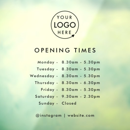 Openingstijden | Zakelijk logo openingstijden mode Raamsticker (Vel 3)