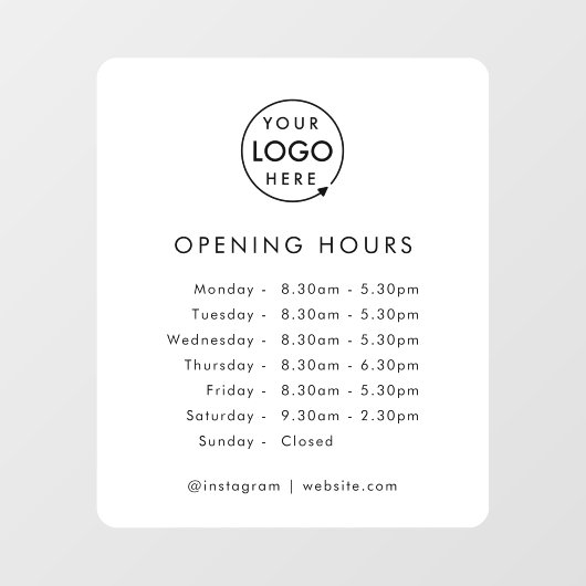 Openingstijden | Zakelijk Logo Openingstijden Mode Raamsticker (Vel)