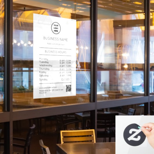Openingstijden Zakelijk Logo Openingstijden Modern Raamsticker (Restaurant Raam)