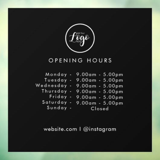 Openingstijden | Zakelijk Logo Openingstijden Zwar Raamsticker (Vel 3)
