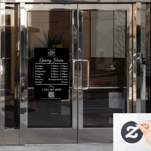 Openingstijden Zakelijk Logo Wit Zwart Script Raamsticker (Kantoordeur)