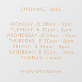 Openingstijden zakelijk modern minimalistisch goud raamsticker (Vel)