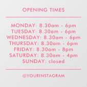 Openingstijden zakelijk modern minimalistisch roze raamsticker (Vel)