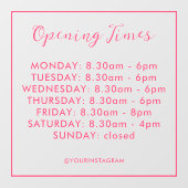 Openingstijden zakelijk roze modern minimalistisch raamsticker (Vel)