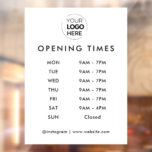 Openingstijden | Zakelijke Logo Openingstijden wit Raamsticker (Vel 2)