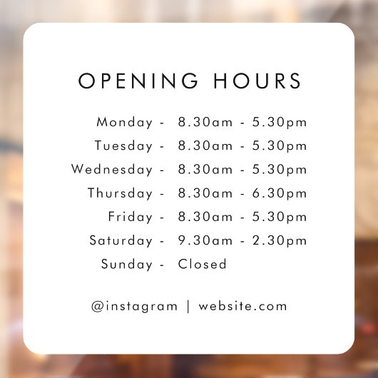 Openingstijden | Zakelijke openingstijden Modern Raamsticker (Vel 2)