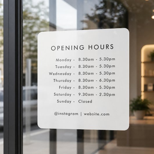 Openingstijden | Zakelijke openingstijden Modern Raamsticker