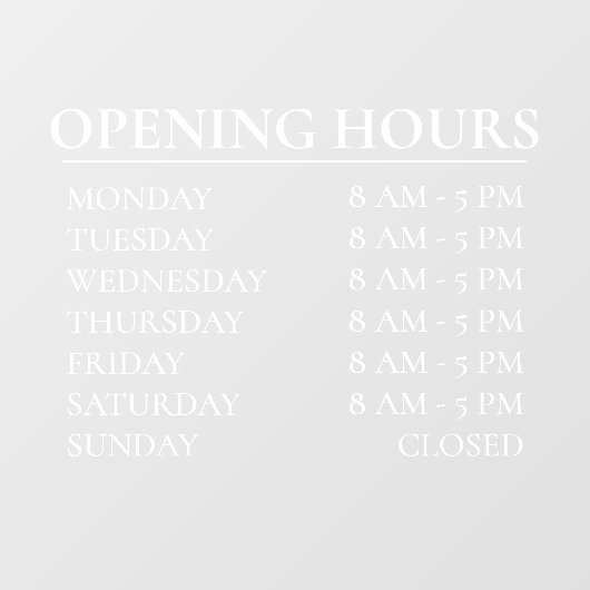 Openingstijden | Zakelijke tijd Open wit teken Raamsticker (Vel)