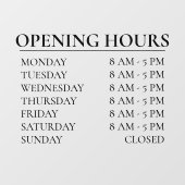 Openingstijden | Zakelijke tijd Open Zwart bord Raamsticker (Vel)