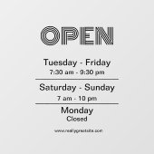 Openingstijden Zwart Schrift Transparant  Raamsticker (Vel)