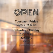 Openingstijden Zwart Schrift Transparant  Raamsticker (Vel 2)