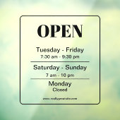 Openingstijden zwart transparant openingsuren raamsticker (Vel 3)