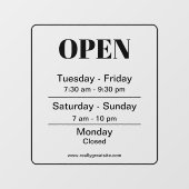Openingstijden zwart transparante bedrijfstijden raamsticker (Vel)