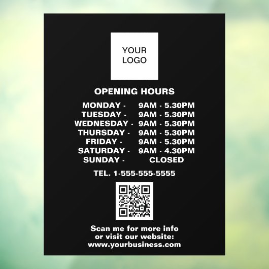 Openingstijden Zwart Zakelijk Logo QR Code Raamsticker (Vel 3)