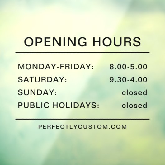 Openingstijden zwarte tekst transparante vensterko raamsticker (Vel 3)