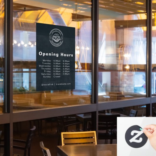 Openingsuren - Bedrijfslogo Openingsuren Zwart Raamsticker (Restaurant Raam)