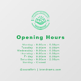 Openingsuren Bedrijfslogo Transparant Groen Raamsticker