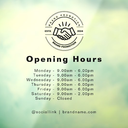 Openingsuren Bedrijfslogo Transparant Zwart Raamsticker (Vel 3)