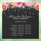 Openingsuren Black Pink Bloem Diamonds Glitter Raamsticker (Vel 3)