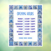 Openingsuren Blauwe Mediterraanse Tegels Raamsticker (Vel 3)