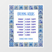 Openingsuren Blauwe Mediterraanse Tegels Raamsticker (Vel)