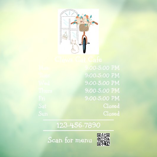 Openingsuren Cat Cafe Coffee Shop Raamsticker (Vel 3)