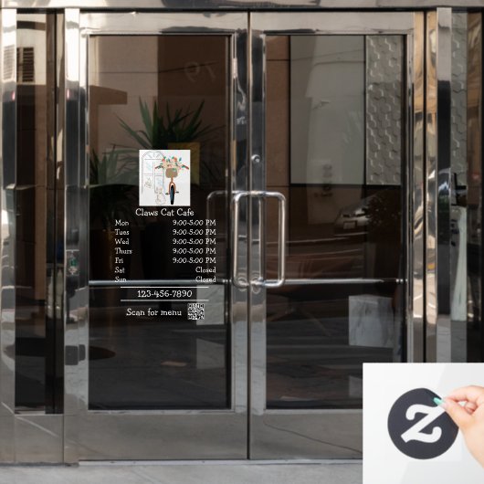 Openingsuren Cat Cafe Coffee Shop Raamsticker (Kantoordeur)