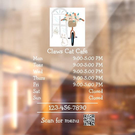 Openingsuren Cat Cafe Coffeeshop Raamsticker (Vel 2)