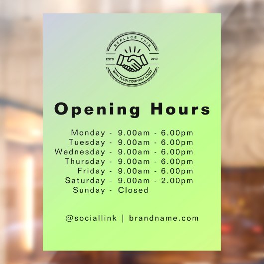 Openingsuren Elegant Script Klein Zakelijk Logo Raamsticker (Vel 2)