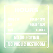 Openingsuren Geen Colportage Openbaar Toilet Raamsticker (Vel 3)