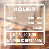 Openingsuren Geen Colportage Openbaar Toilet Raamsticker (Vel 2)