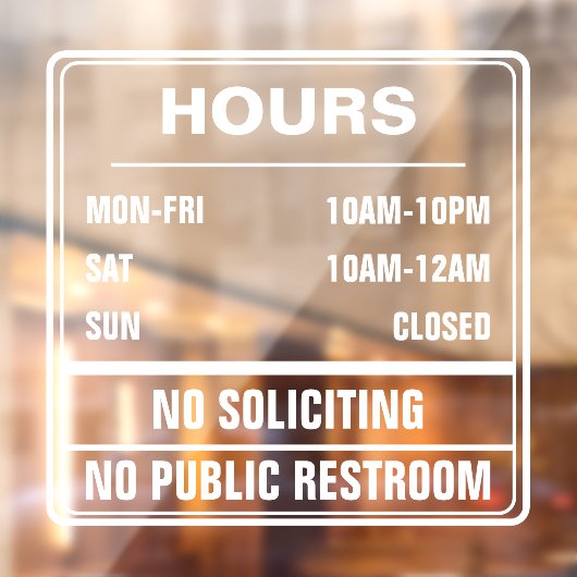 Openingsuren Geen Colportage Openbaar Toilet Raamsticker (Vel 2)