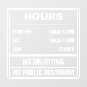 Openingsuren Geen Colportage Openbaar Toilet Raamsticker (Vel)