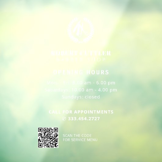 Openingsuren kapperszaak aangepast logo QR CODE Raamsticker (Vel 3)