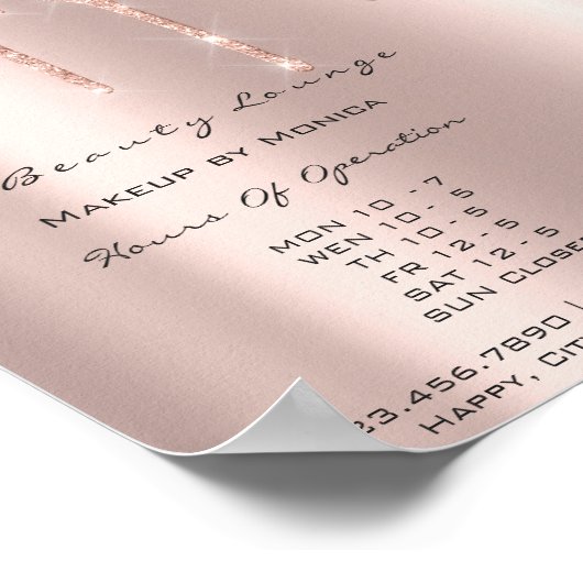 Openingsuren Make-up Rose Salon Drips Spark Prijze Poster (Hoek)