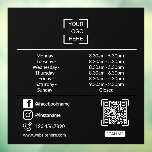 Openingsuren met QR-code aangepast bedrijfslogo Raamsticker (Vel 3)