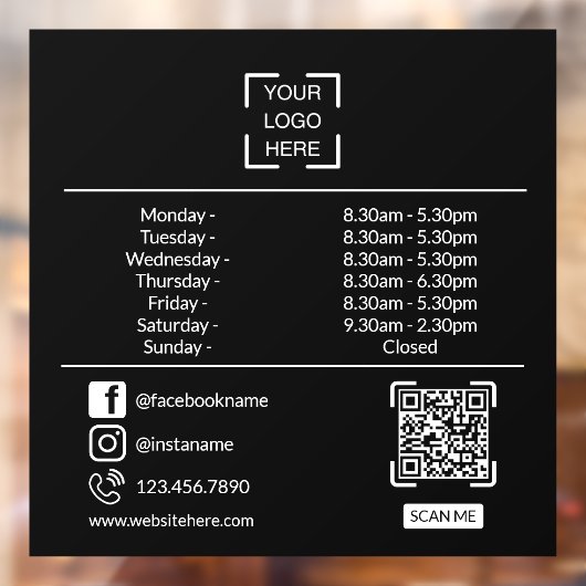 Openingsuren met QR-code aangepast bedrijfslogo Raamsticker (Vel 2)