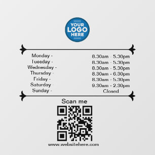 Openingsuren met QR-code aangepast bedrijfslogo  Raamsticker
