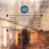 Openingsuren met QR-code aangepast bedrijfslogo  Raamsticker (Vel 2)