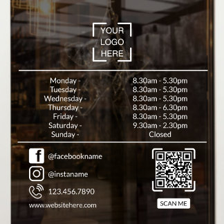 Openingsuren Met QR Code Aangepaste Zakelijke Logo Raamsticker