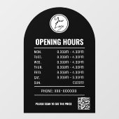 Openingsuren Met Qr Code En Zwarte Boog Raamsticker (Vel)