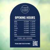 Openingsuren Met Qr Code Logo En Marineblauwe Boog Raamsticker (Vel 3)
