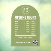 Openingsuren Met Qr Code Logo Sage Groen Boog Raamsticker (Vel 3)