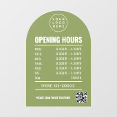 Openingsuren Met Qr Code Logo Sage Groen Boog Raamsticker (Vel)
