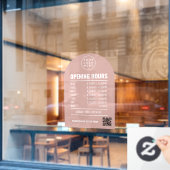 Openingsuren Met Qr Code Logo Stof Roze Boog  Raamsticker (Cafe Raam)