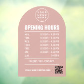 Openingsuren Met Qr Code Logo Stof Roze Boog  Raamsticker (Vel 3)