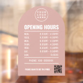 Openingsuren Met Qr Code Logo Stof Roze Boog  Raamsticker (Vel 2)