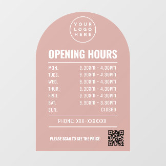 Openingsuren Met Qr Code Logo Stof Roze Boog  Raamsticker