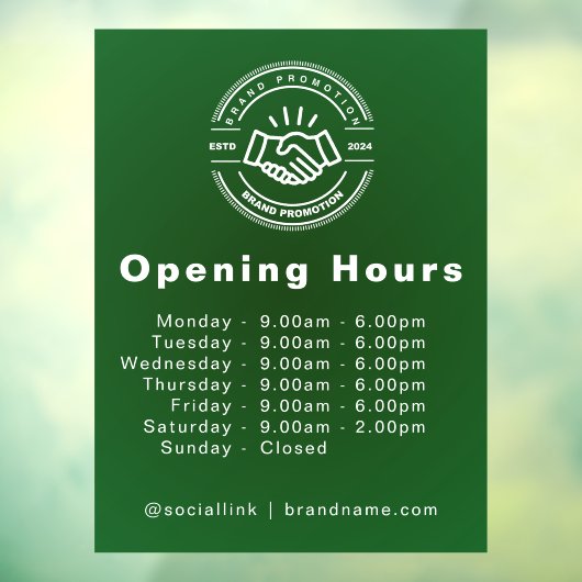 Openingsuren Minimalistische Merknaam Kleine Zakel Raamsticker (Vel 3)